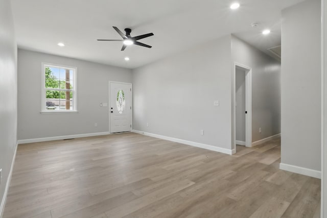 217 Dunnaway St, Shelbyville, TN 37160 - entryway with a ceiling fan, light wood-style floors, and recessed lighting