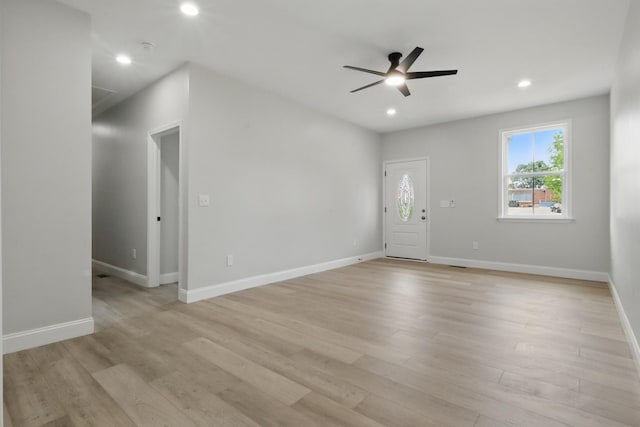 219 Dunnaway St, Shelbyville, TN 37160 - empty room with ceiling fan, light wood-type flooring, and recessed lighting