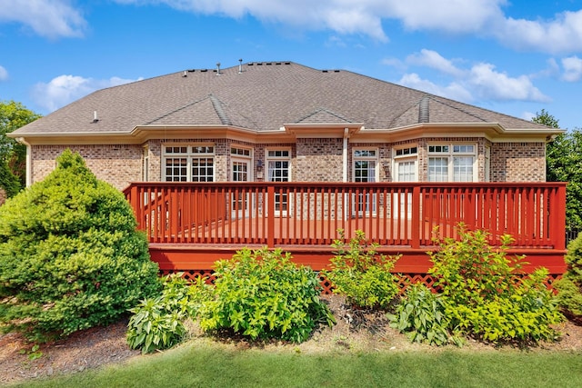 915 Joel Cheek Blvd, Franklin, TN 37064 - rear view of property featuring brick siding, a wooden deck, and a shingled roof