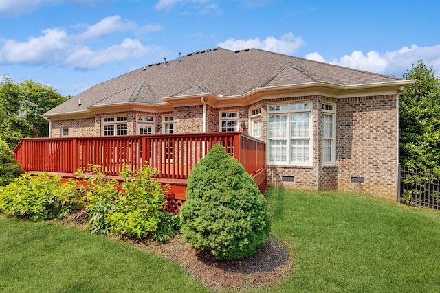 915 Joel Cheek Blvd, Franklin, TN 37064 - back of property with brick siding, crawl space, a lawn, and a wooden deck