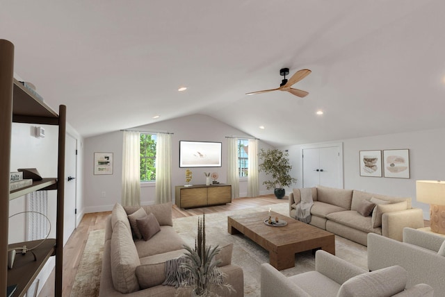 300 Natchez St, Franklin, TN 37064 - living area with light wood-type flooring, ceiling fan, lofted ceiling, and recessed lighting