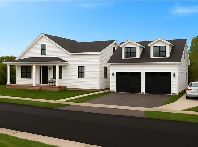 300 Natchez St, Franklin, TN 37064 - modern farmhouse featuring driveway, a porch, an attached garage, and a front lawn