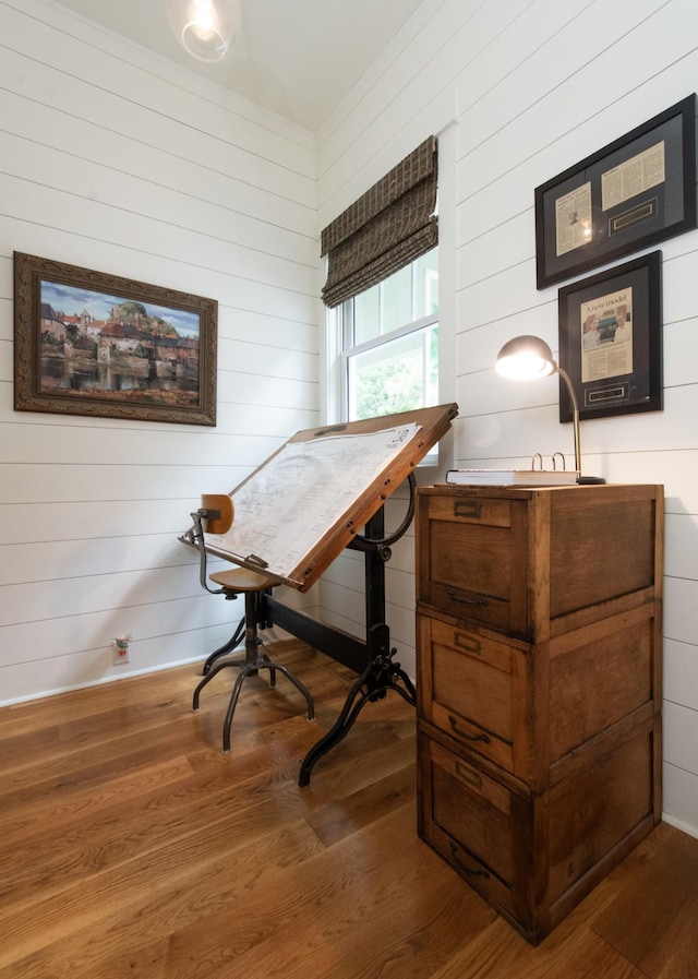 4150 Knipfer Rd, Joelton, TN 37080 - home office featuring dark wood-type flooring and wooden walls