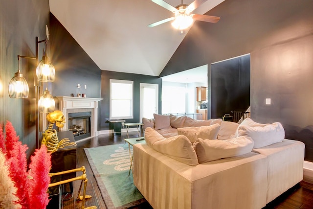 1029 Charles Thomas Dr, Clarksville, TN 37042 - living area with wood finished floors, a ceiling fan, a fireplace, and lofted ceiling