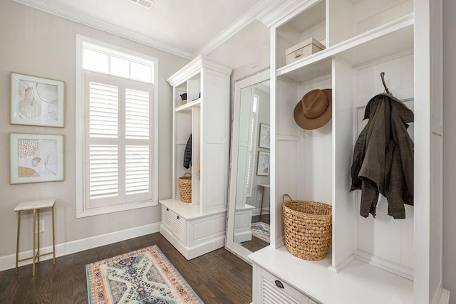 6067 Keats St, Franklin, TN 37064 - mudroom with crown molding and dark wood-style flooring