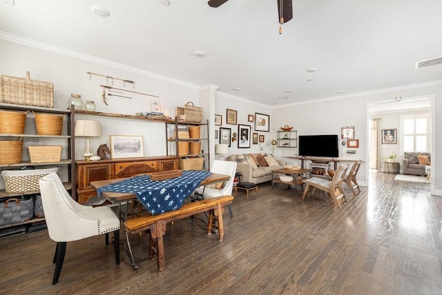 6067 Keats St, Franklin, TN 37064 - living area featuring crown molding, wood finished floors, and a ceiling fan