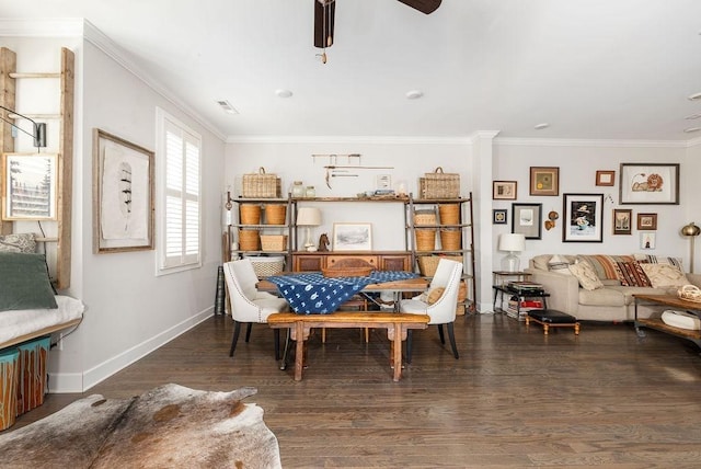 6067 Keats St, Franklin, TN 37064 - living area featuring ornamental molding, wood finished floors, and ceiling fan