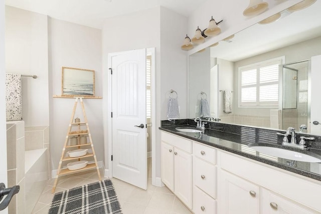6067 Keats St, Franklin, TN 37064 - full bath featuring a bath, a shower stall, double vanity, and tile patterned floors