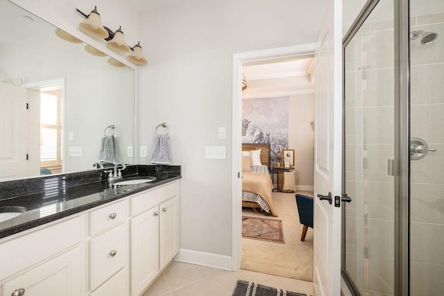 6067 Keats St, Franklin, TN 37064 - bathroom with connected bathroom, double vanity, a stall shower, and tile patterned floors