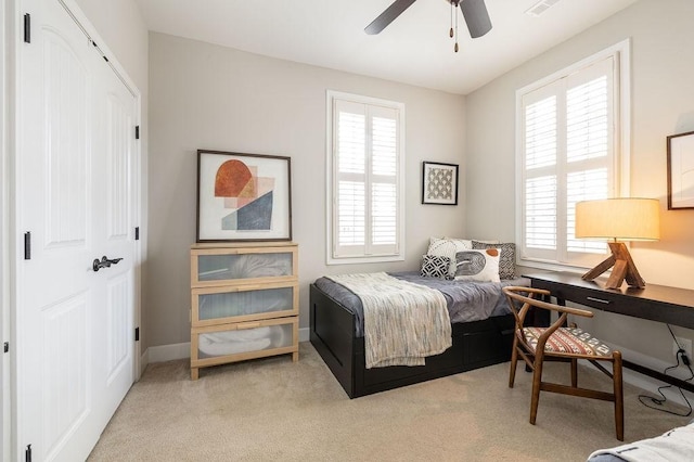 6067 Keats St, Franklin, TN 37064 - bedroom featuring multiple windows, light colored carpet, and ceiling fan