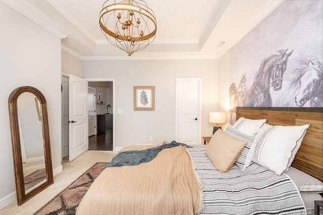 6067 Keats St, Franklin, TN 37064 - carpeted bedroom featuring a chandelier, a raised ceiling, and crown molding