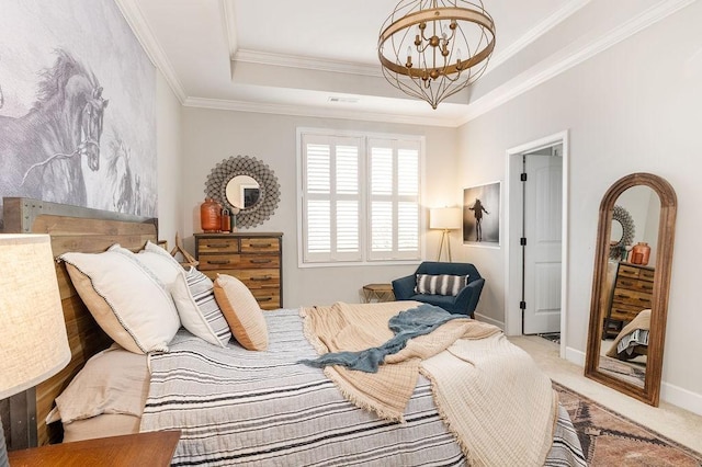 6067 Keats St, Franklin, TN 37064 - carpeted bedroom with a chandelier, a raised ceiling, and ornamental molding