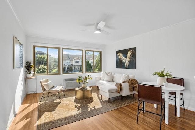 2020 Beech Ave Unit B13, Nashville, TN 37204 - living area featuring plenty of natural light, wood finished floors, ornamental molding, a ceiling fan, and a wall mounted AC
