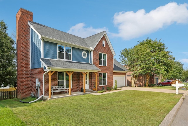 121 La View Rd, Hendersonville, TN 37075 - view of front of property featuring a chimney, a porch, concrete driveway, a garage, and brick siding
