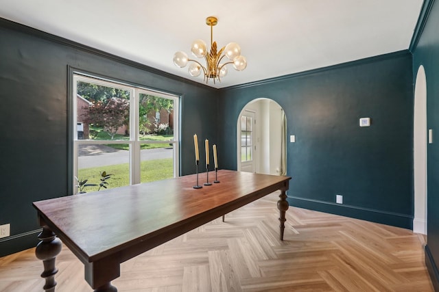 121 La View Rd, Hendersonville, TN 37075 - dining room with arched walkways, a chandelier, and crown molding