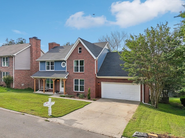 121 La View Rd, Hendersonville, TN 37075 - traditional home featuring brick siding, a porch, an attached garage, and a front lawn