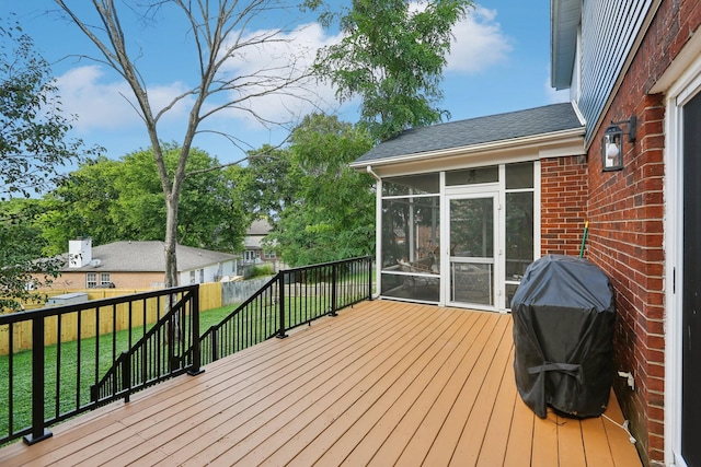121 La View Rd, Hendersonville, TN 37075 - wooden deck with a sunroom, a lawn, and area for grilling