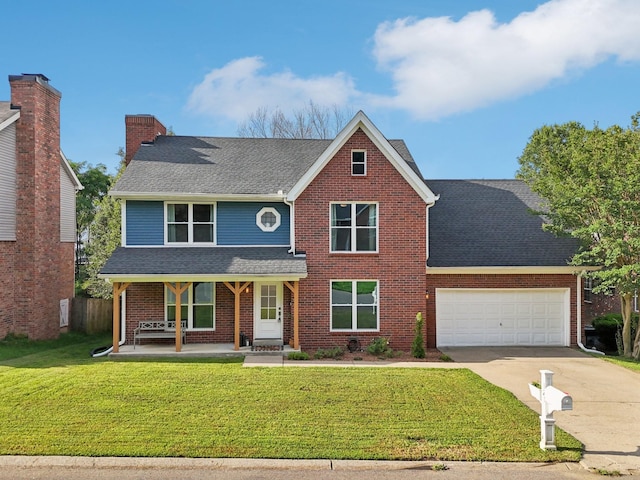 121 La View Rd, Hendersonville, TN 37075 - view of front of property with a porch, driveway, a front yard, a garage, and roof with shingles