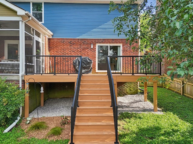 121 La View Rd, Hendersonville, TN 37075 - wooden deck with stairway, a sunroom, and grilling area
