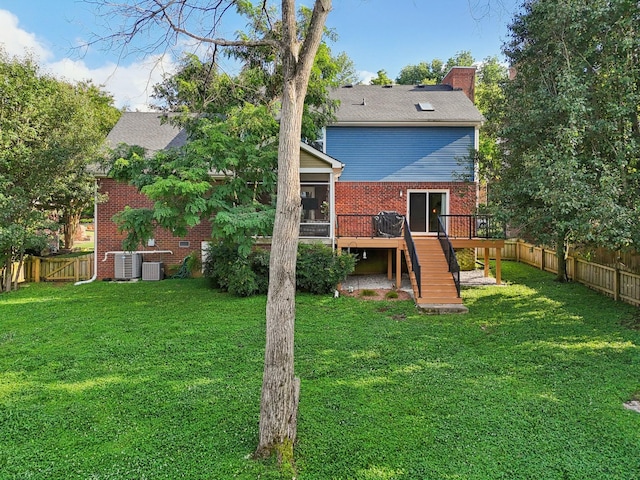 121 La View Rd, Hendersonville, TN 37075 - rear view of house with stairway, a deck, brick siding, and a fenced backyard