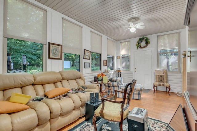 237 Woodmaker Ct, Nashville, TN 37214 - living room featuring ceiling fan, wood finished floors, and wooden ceiling