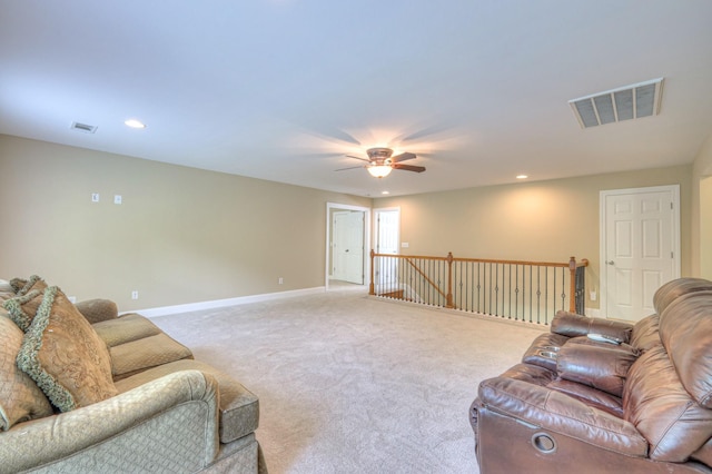 1222 Broadmoor Cir, Franklin, TN 37067 - carpeted living room featuring a ceiling fan and recessed lighting