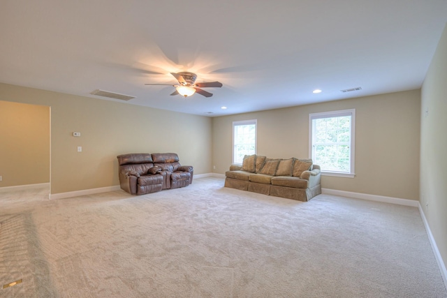 1222 Broadmoor Cir, Franklin, TN 37067 - carpeted living area with a ceiling fan and recessed lighting