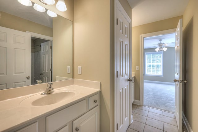 1222 Broadmoor Cir, Franklin, TN 37067 - bathroom featuring vanity, tile patterned floors, and ceiling fan