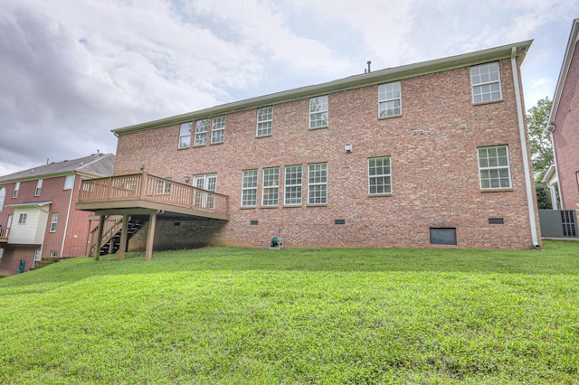 1222 Broadmoor Cir, Franklin, TN 37067 - back of house featuring crawl space, stairway, a wooden deck, and a yard