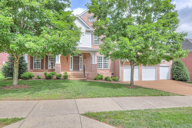 1222 Broadmoor Cir, Franklin, TN 37067 - obstructed view of property with concrete driveway, a front lawn, brick siding, and a garage