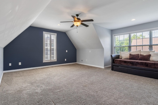 1057 Nealcrest Cir, Spring Hill, TN 37174 - bonus room featuring healthy amount of natural light, a ceiling fan, carpet, vaulted ceiling, and recessed lighting