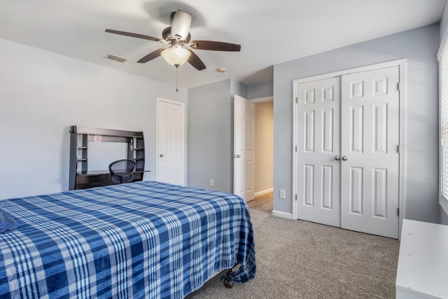 1057 Nealcrest Cir, Spring Hill, TN 37174 - bedroom with light colored carpet, a closet, and ceiling fan