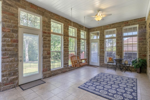 1057 Nealcrest Cir, Spring Hill, TN 37174 - sunroom / solarium featuring tile patterned flooring, brick wall, and ceiling fan
