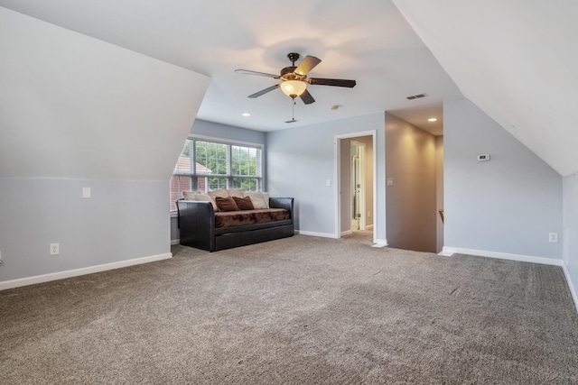 1057 Nealcrest Cir, Spring Hill, TN 37174 - carpeted living room with a ceiling fan and vaulted ceiling