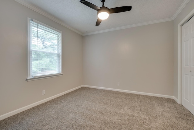 1524 Stone Hill Rd, Mount Juliet, TN 37122 - spare room featuring carpet floors, ornamental molding, ceiling fan, and a textured ceiling
