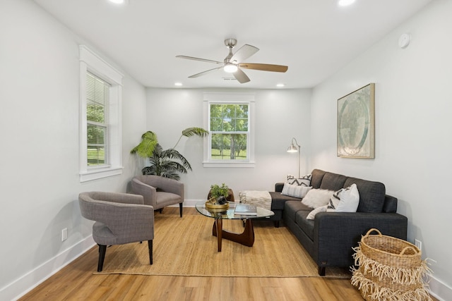 1237 Abiff Rd, Bon Aqua, TN 37025 - living room with light wood-style floors, a ceiling fan, and recessed lighting