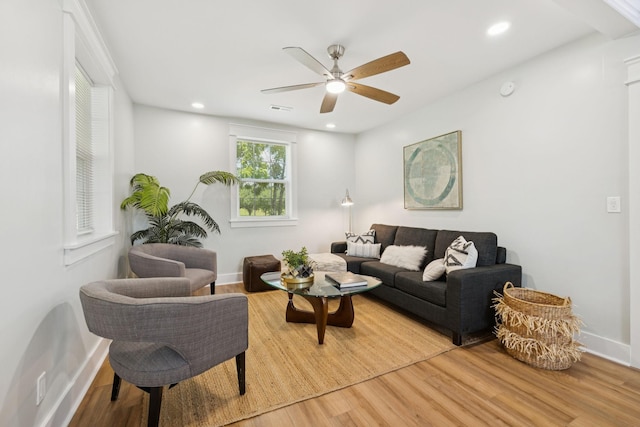 1237 Abiff Rd, Bon Aqua, TN 37025 - living area featuring ceiling fan, light wood-style flooring, and recessed lighting