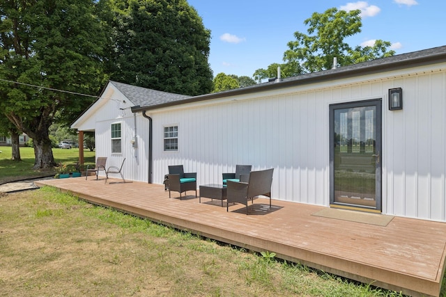 1237 Abiff Rd, Bon Aqua, TN 37025 - rear view of house with a lawn, a deck, and a shingled roof