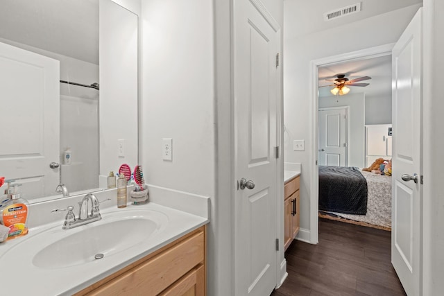 2957 Stewart Campbell Pt, Spring Hill, TN 37174 - ensuite bathroom featuring vanity, wood finished floors, and a ceiling fan