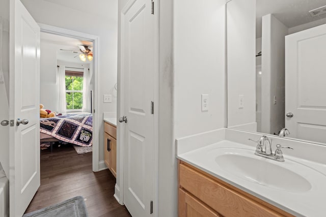 2957 Stewart Campbell Pt, Spring Hill, TN 37174 - bathroom featuring vanity, wood finished floors, ensuite bathroom, and a ceiling fan