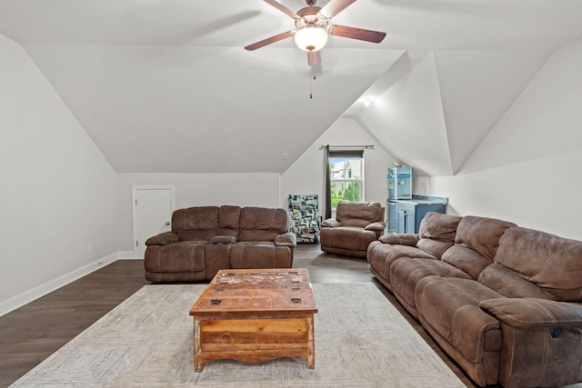2957 Stewart Campbell Pt, Spring Hill, TN 37174 - living area with a ceiling fan, vaulted ceiling, and wood finished floors
