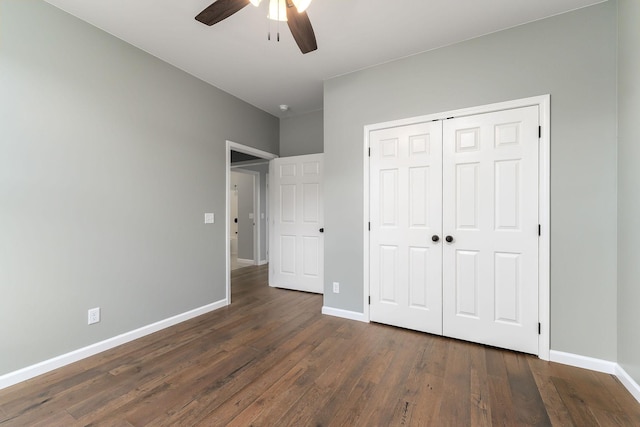 1554 Duncans Chapel Rd, Cookeville, TN 38506 - unfurnished bedroom with dark wood-style flooring, a closet, and ceiling fan