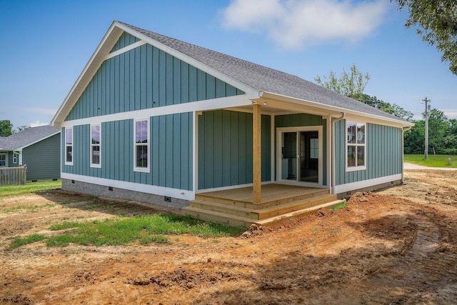 1554 Duncans Chapel Rd, Cookeville, TN 38506 - back of house featuring crawl space, a shingled roof, and board and batten siding