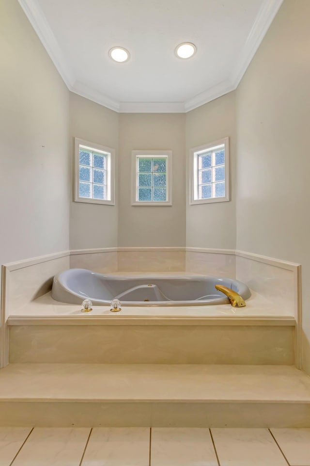 822 Old Jefferson Pike, Smyrna, TN 37167 - bathroom featuring healthy amount of natural light, crown molding, a garden tub, and recessed lighting