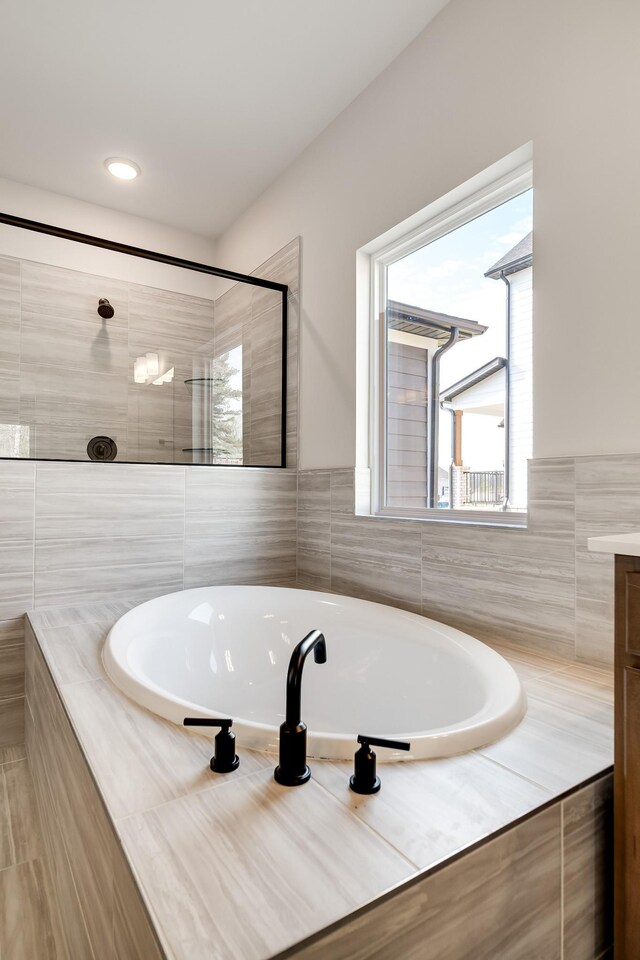 7274 Fairlawn Dr, Fairview, TN 37062 - full bath with a bath, a tile shower, and recessed lighting