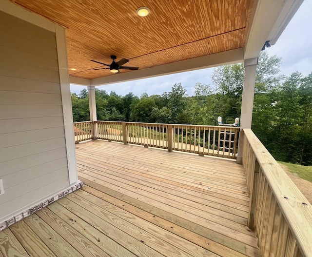 7274 Fairlawn Dr, Fairview, TN 37062 - wooden deck with a ceiling fan and view of wooded area