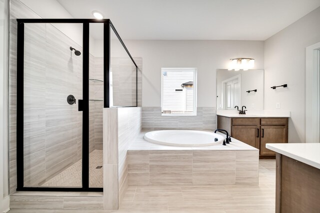7274 Fairlawn Dr, Fairview, TN 37062 - bathroom with vanity, a stall shower, a bath, and tile patterned floors