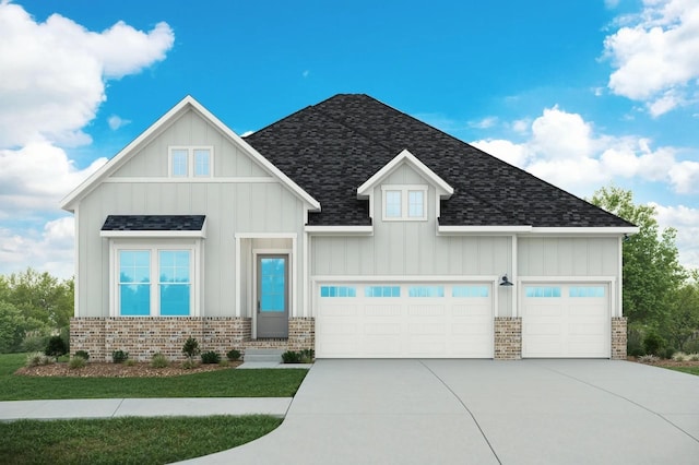 7235 Fairlawn Dr, Fairview, TN 37062 - view of front of home featuring board and batten siding, a shingled roof, concrete driveway, brick siding, and an attached garage