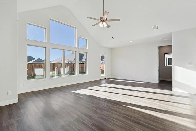 7235 Fairlawn Dr, Fairview, TN 37062 - unfurnished living room with ceiling fan, high vaulted ceiling, and wood finished floors