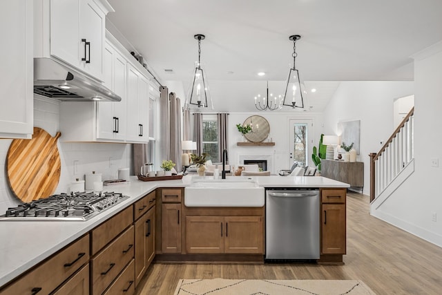 665 Conifer Dr, Spring Hill, TN 37174 - kitchen with stainless steel appliances, open floor plan, light wood-type flooring, a peninsula, and recessed lighting